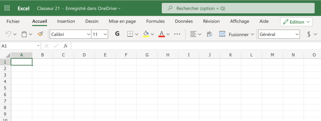 Excel gratuit en ligne proposé par le service Microsoft