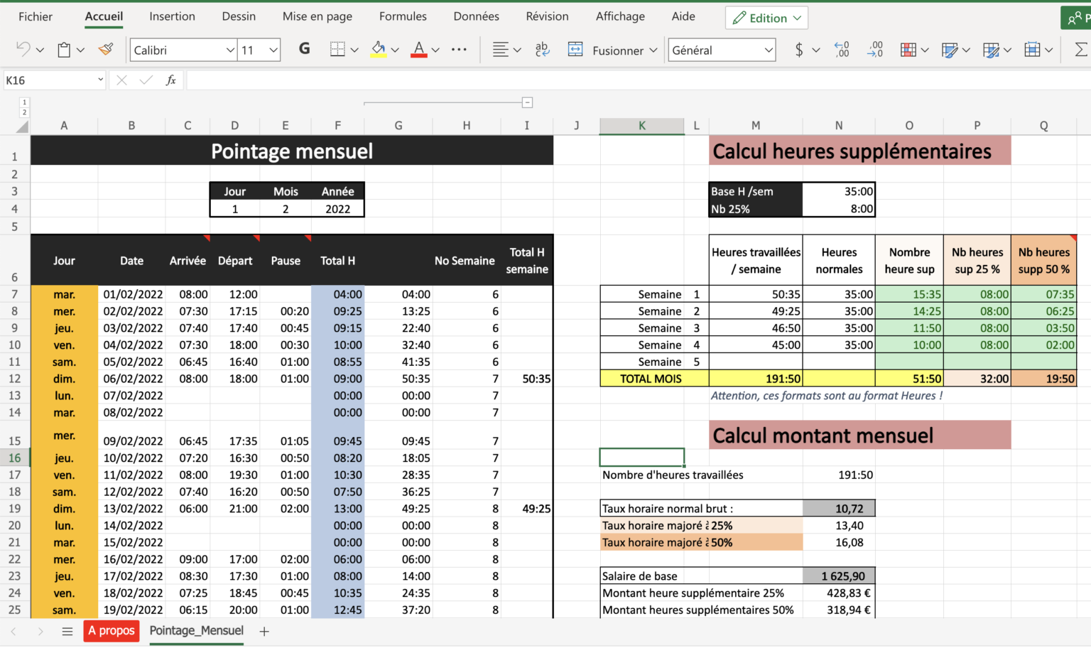 Modèle De Planning Excel De Calcul Dheures De Travail Gratuit 8275