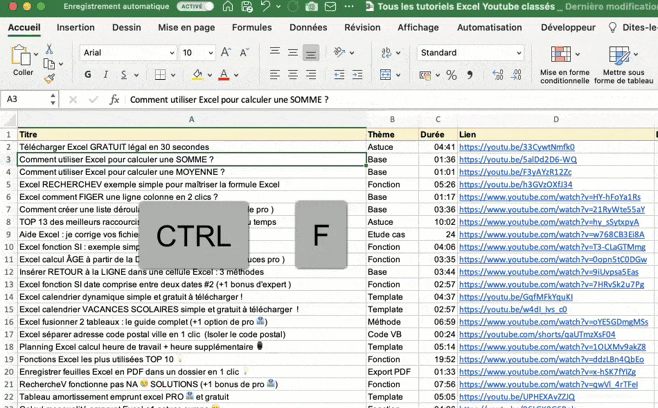 Astuce Excel pour rechercher des elements dans un classeur Excel