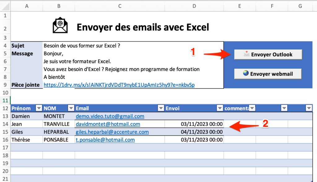 Envoyer des emails code VBA Excel