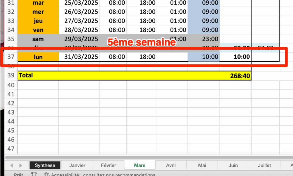 Le problème des calcul de la 5ème semaine du mois