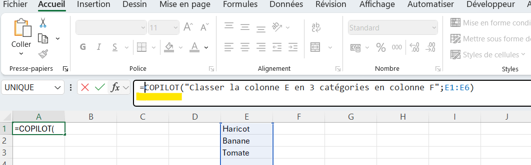Nouveauté Excel COPILOT intégré daasn Excel