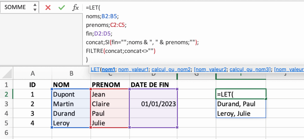 Excel Fonction LET