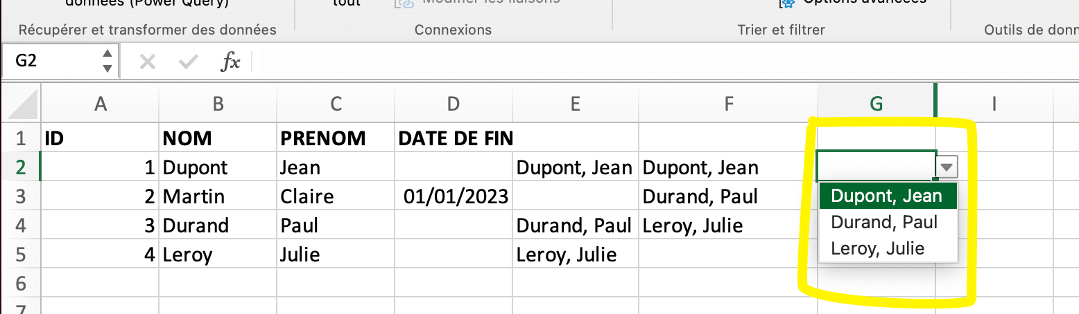 liste deroulante date de fin